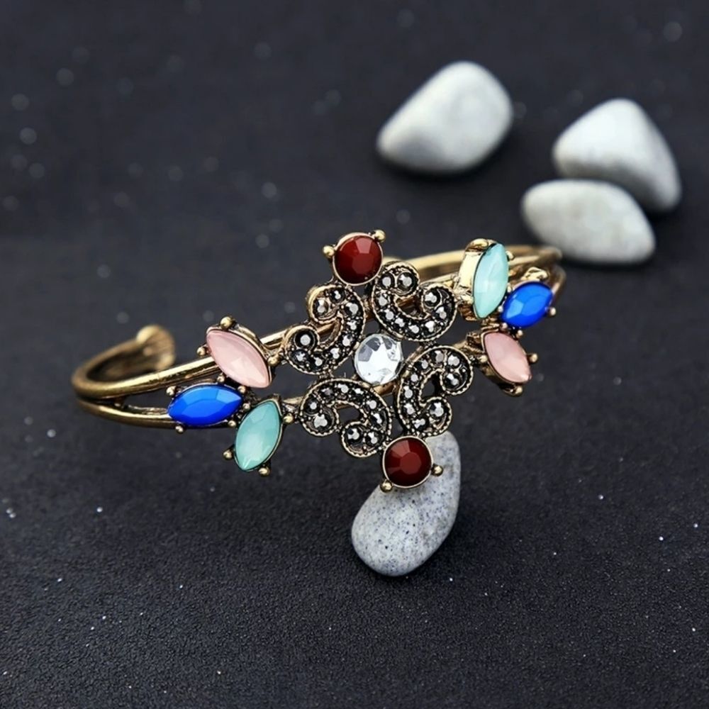 Colorful Crystal Open Cuff Bracelet